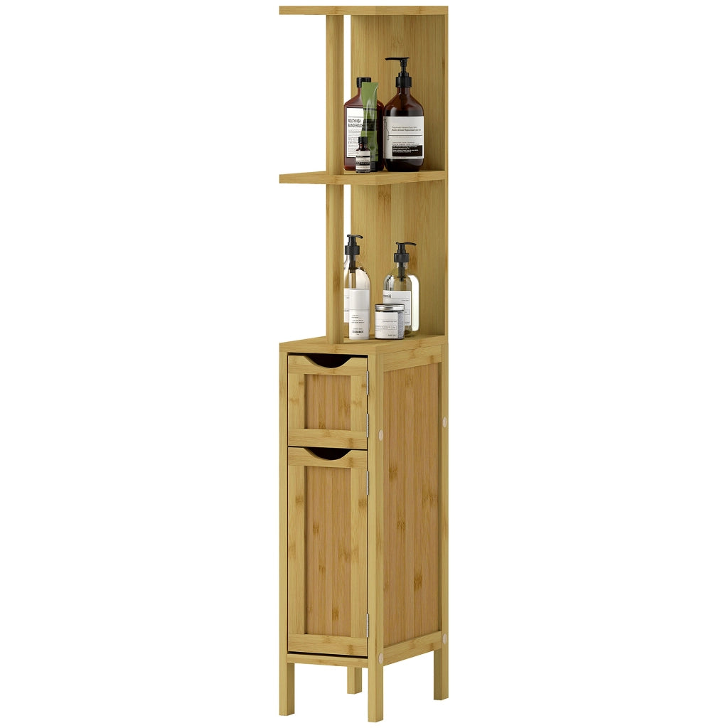 Mobile da Bagno con Ante e Ripiani Aperti ¨C Zephmum ¨C Legno Naturale 18x30x120 cm