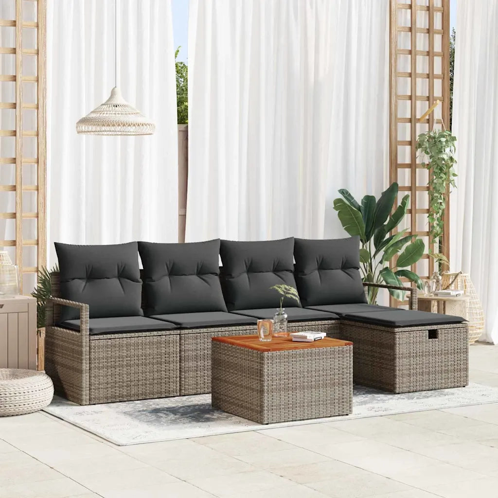 Set Divano da Giardino con cuscino 6 pcs Grigio polyrattan