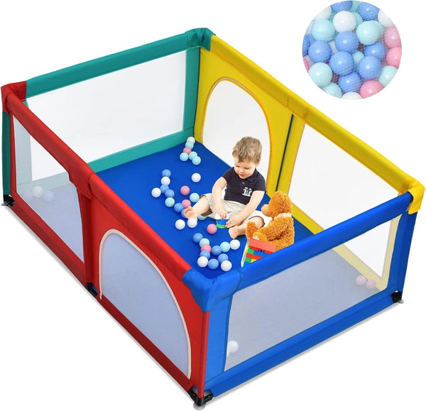 Box per Bambini, Centro Attività Portatile e Sicuro per Bambini, Box Colorato con Cancello, Recinto Extra per Interno ed Esterno con Rete Traspirante Durevole (Colorato)