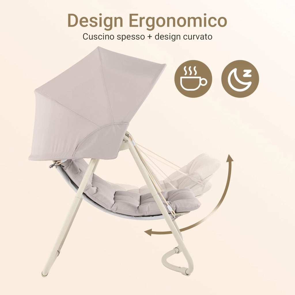 Dondolo da Giardino Poltrona Relax con Parasole Regolabile Amaca da Giardino Sedia a Dondolo per Esterni e Interni Poltrona Sospesa Beige 108x126x163 cm OGS62-MI