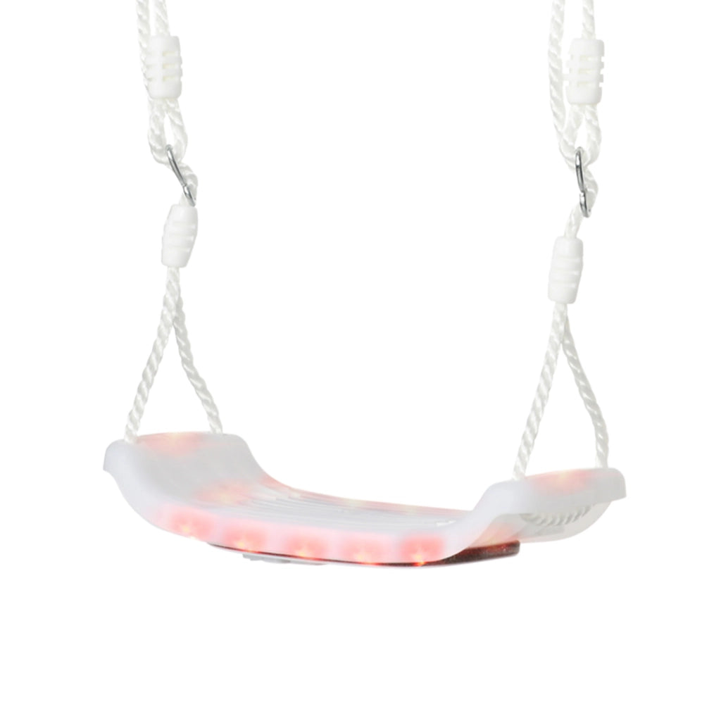 Altalena per Bambini 9-36 Mesi in Plastica PP e PE per Interni ed Esterni con Corda Regolabile e Luci LED, 39x16.5x120-180 cm, Bianco