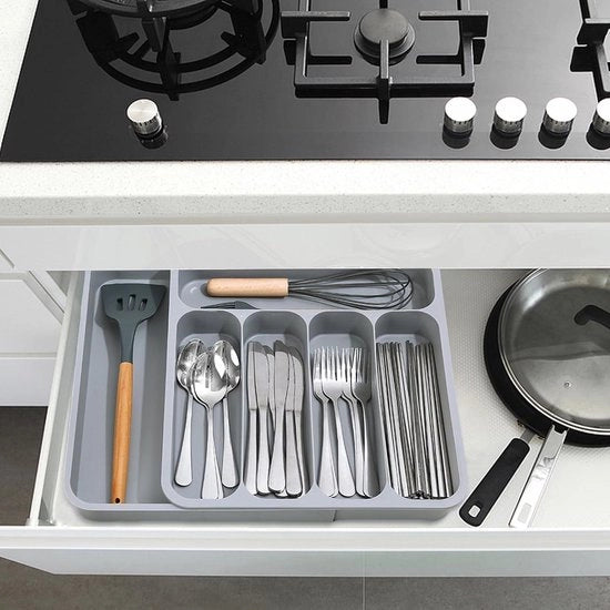 Organizzatore per posate - Estensibile - Organizzatore per la cucina - Sostegno per argenteria regolabile - Grande contenitore per posate