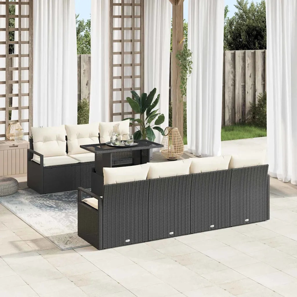 Set Divano da Giardino 8 pcs Nero e Crema polyrattan 3348763