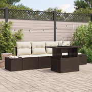 Set divano da giardino da 5 pezzi con cuscini Marrone Polyrattan
