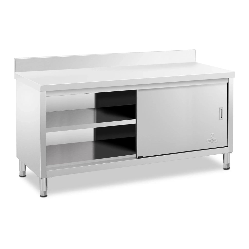 Base in acciaio inox piano di lavoro per cucina ante scorrevoli con alzatina 180 x 60 cm portata 600 kg 14_0005095