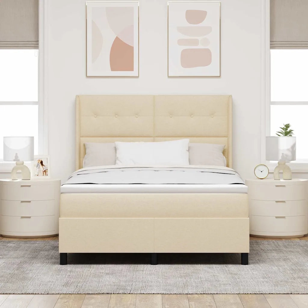 Letto a Sorgente LED con materasso Crema 160 x 200 cm Tessuto