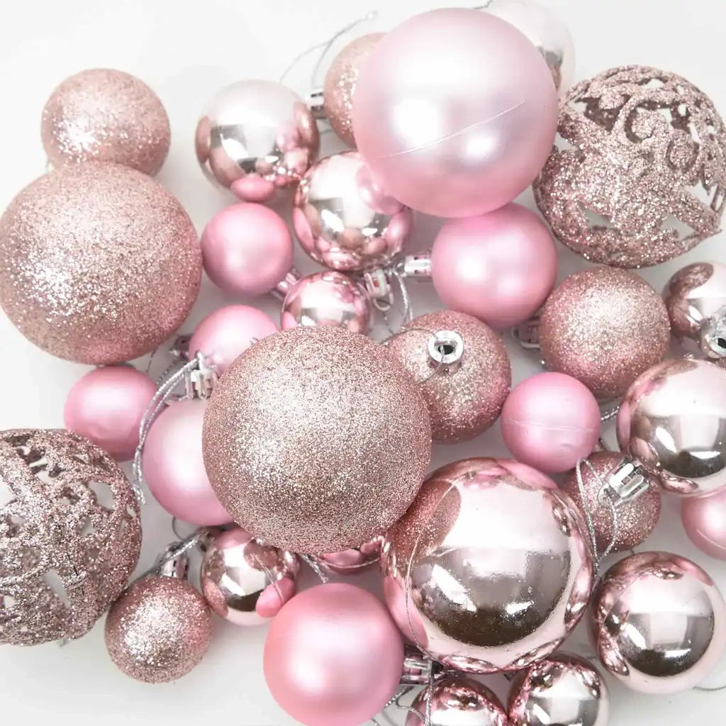 Set di Palle di Natale con 150 LED 61 pz Rosa Plastica CFW4547356