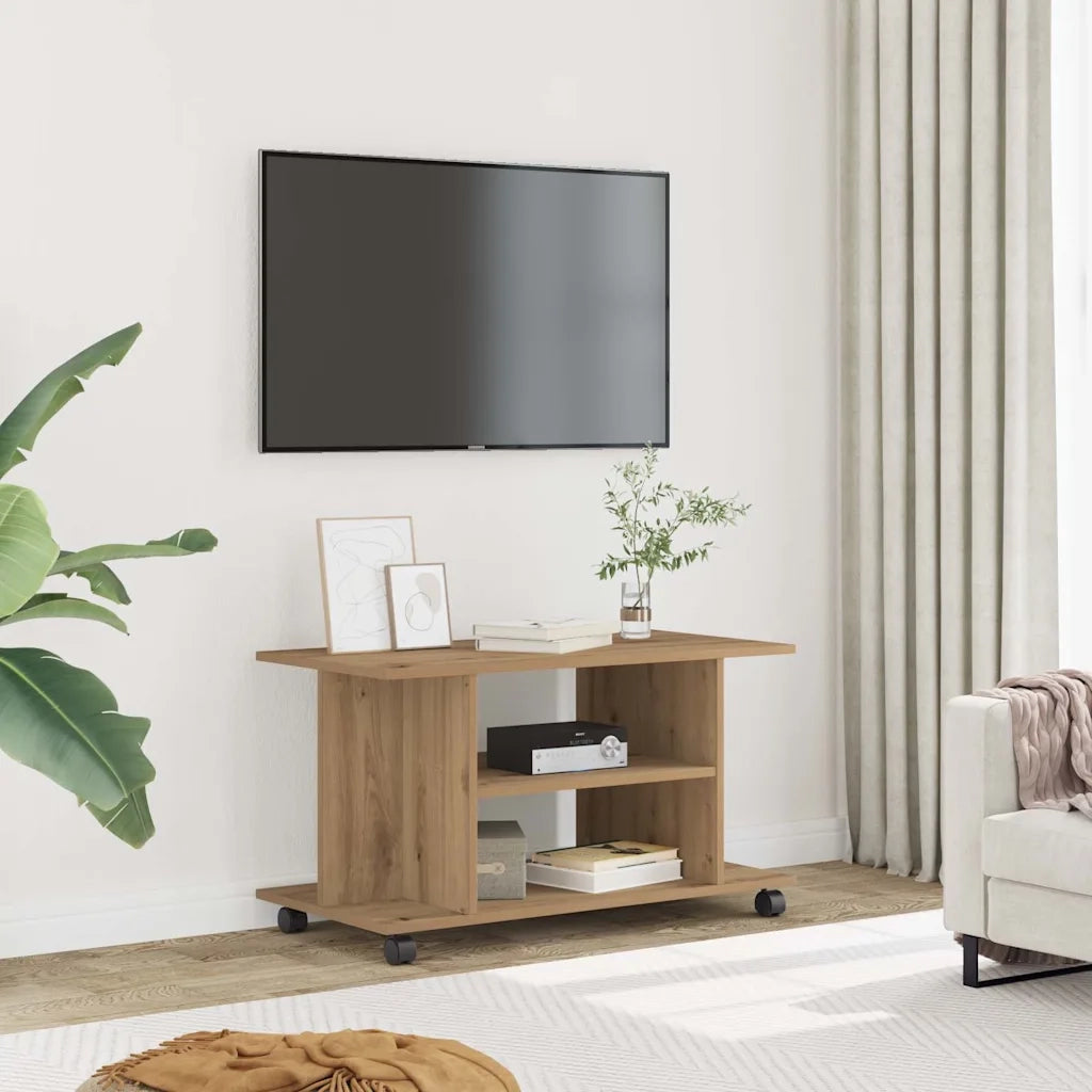 Mobile TV Ruote Rovere Artigianale 80x40x45cm Legno Multistrato 855791
