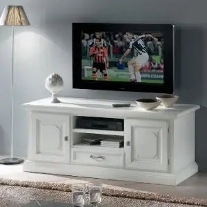 Mobile Porta tv Shabby chic in legno laccato bianco con cassetto