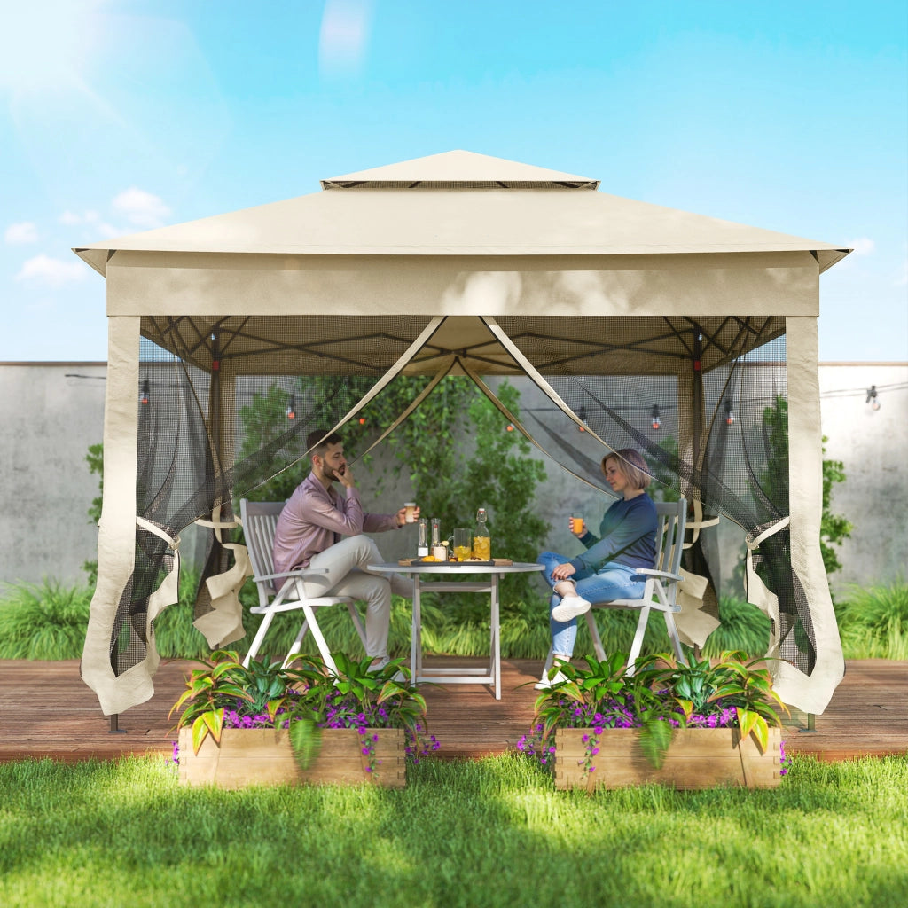 Tonnelle da giardino pieghevole 3x3m ¨C zephmum ¨C crema, metallo, poliestere