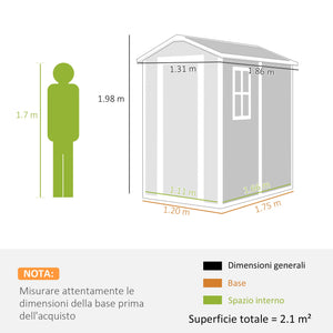 Casetta Box da Giardino 130x180 cm con Pavimento Porta con Blocco e Finestra in Resina Grigio