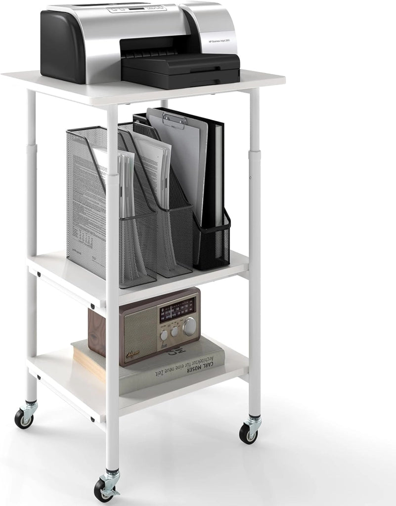 Tavolo per stampante, supporto per stampante regolabile in altezza con ruote, carrello per stampante a 3 livelli per fax, documenti e scanner, supporto per stampante mobile per ufficio e