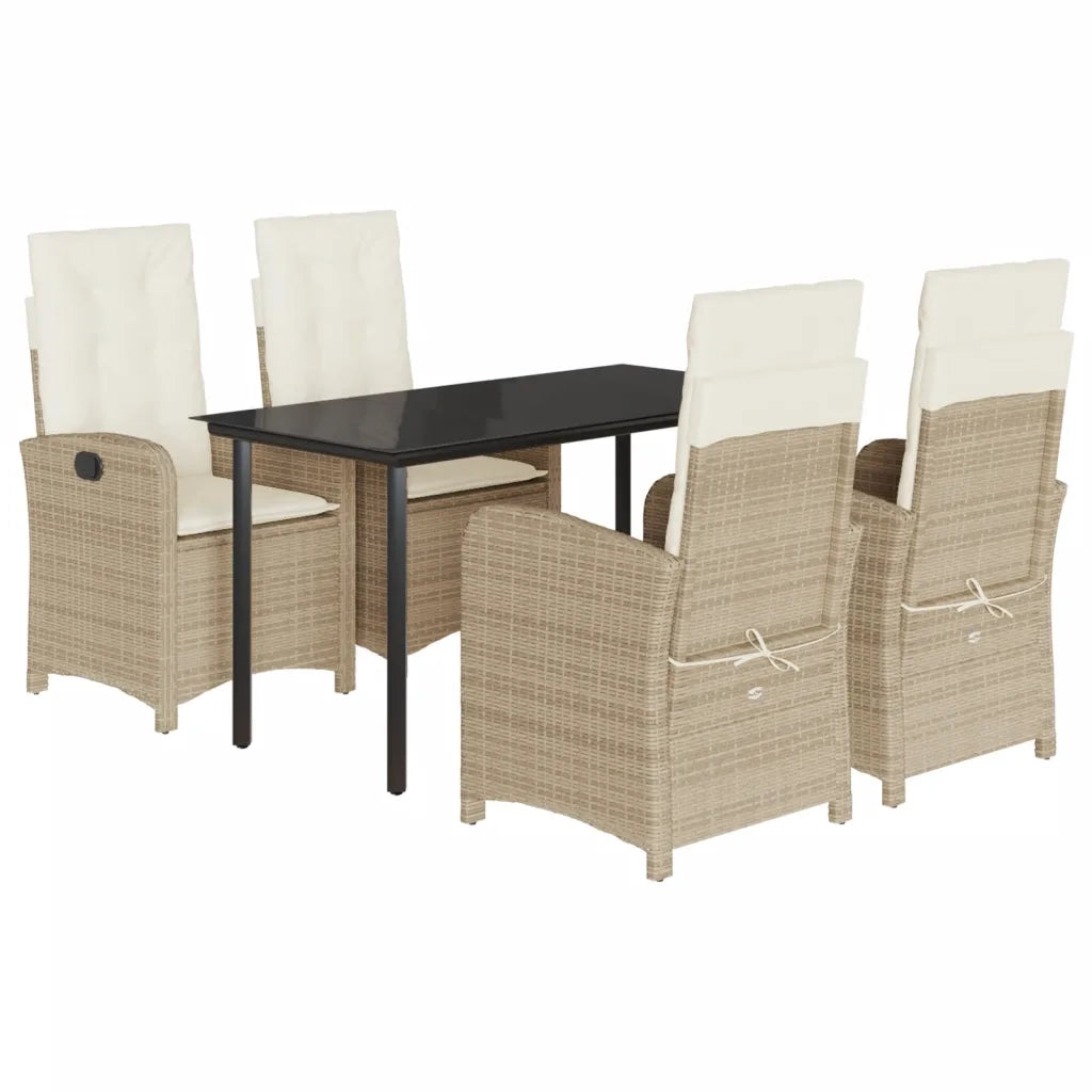 Set da Pranzo da Giardino 5 pz con Cuscini Beige in Polyrattan