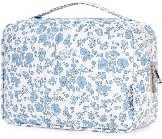 Toilettes per donne - Toilettes appese, toilettes per donne e uomini, borsa cosmetica - asciugamano (fiori blu piccoli)