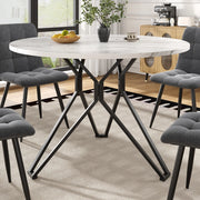 Tavolo da pranzo rotondo con piano in MDF effetto marmo e base in metallo, per cucina e soggiorno, nero, 100 × 100 × 76 cm