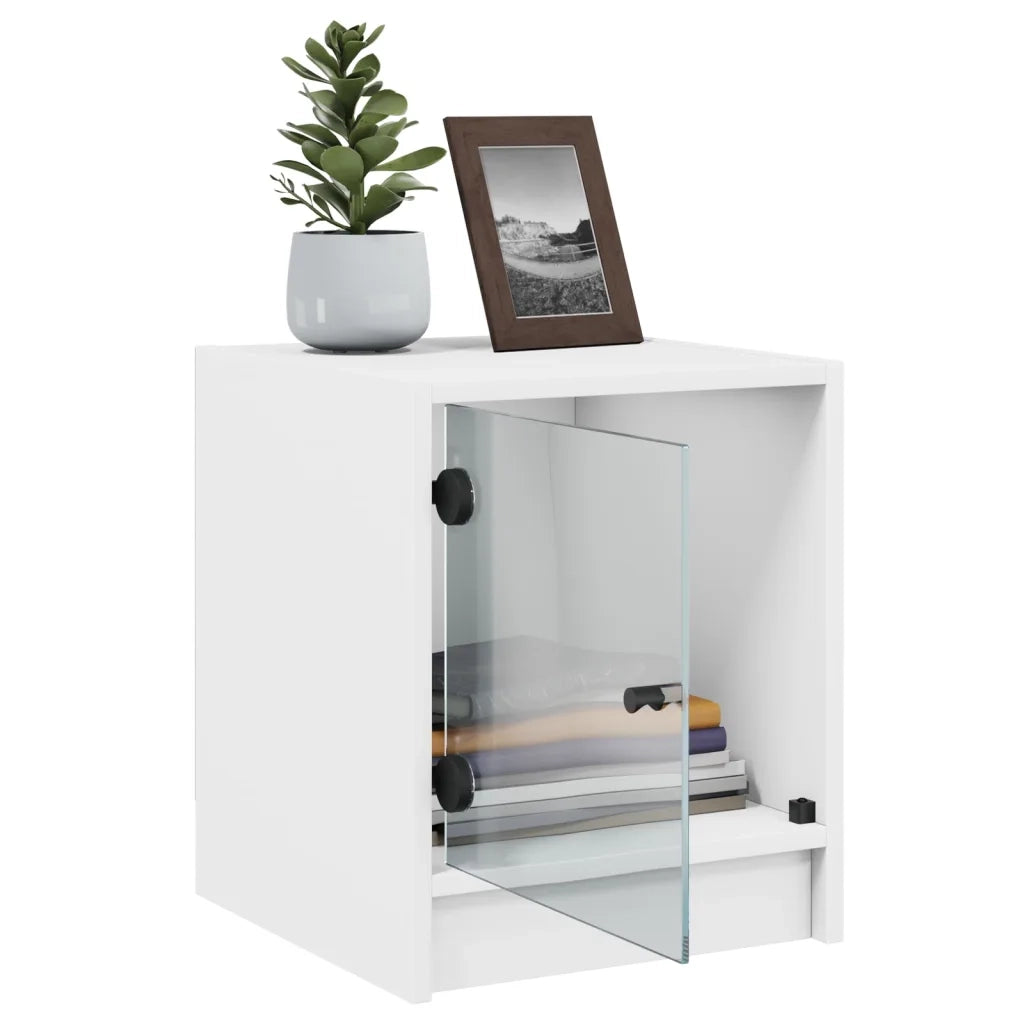 Comodino con Anta in Vetro Bianco 35x37x42 cm 836343