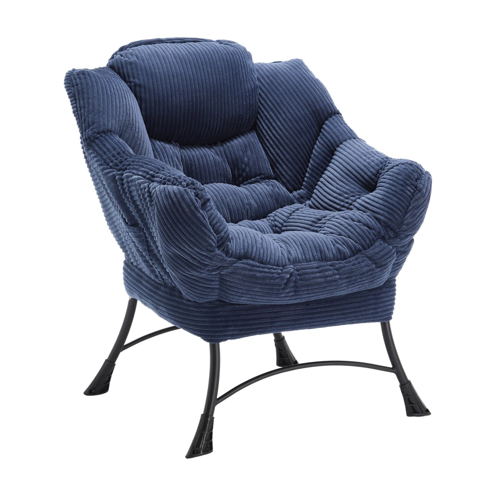 POLTRONA Lounge con Pouf 70x64x95 cm Blu Navy in Acciaio