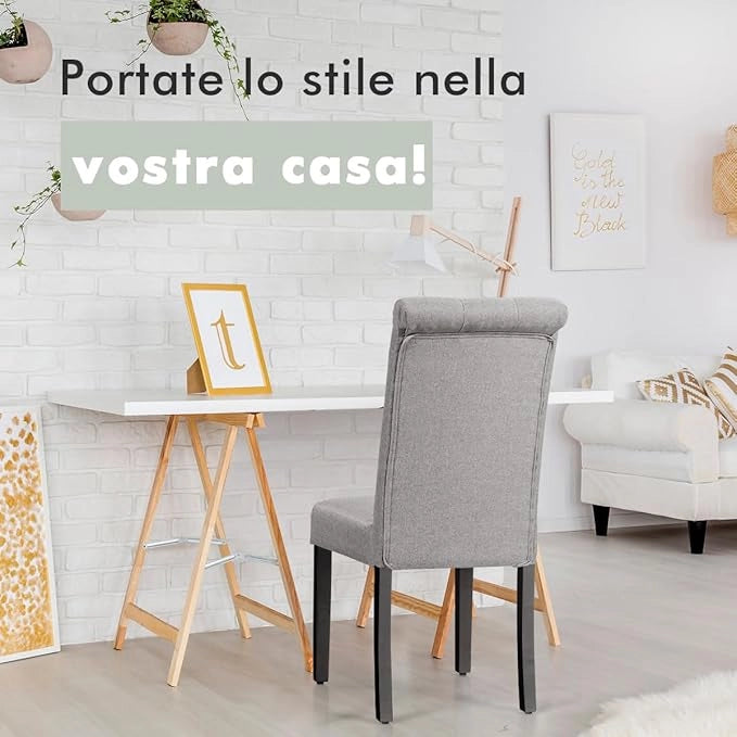 2 Seide Sala da Pranzo 43 x 61 x 100 cm, Seidie Cucina Laterali in Tessuto Rivestito con Gambe in Legno di Gomma, Tessuto di Lino Traspirante e Spugna ad Alta Densità (Grigio)