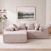 Divano modulare angolare con chaise longue; assemblaggio senza attrezzi; beige