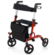 Deambulatore con seduta 2 in 1, Rollator pieghevole con 4 ruote 20cm maniglie regolabili borsa portaoggetti Rosso-Salute e bellezza