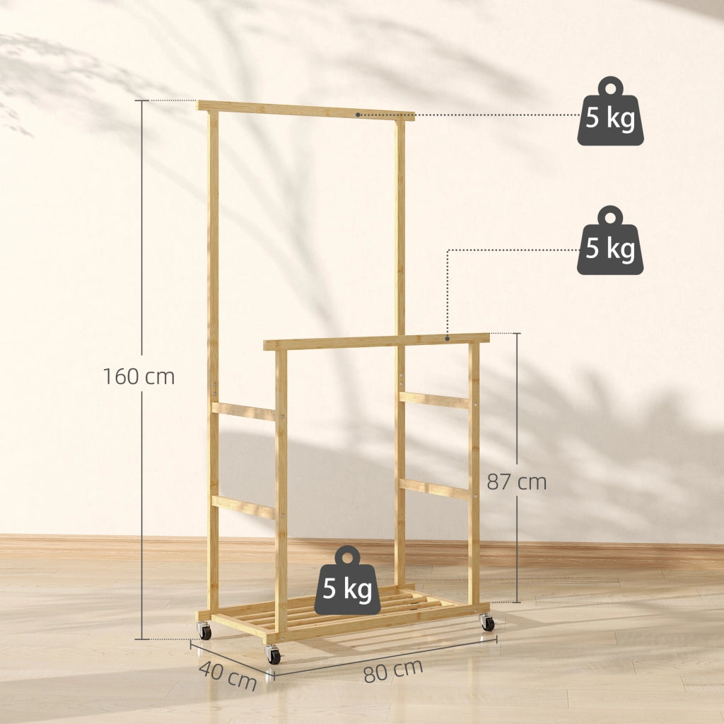 Appendiabiti con Ripiano e 4 Ruote in Bamb¨´ ¨C zephmum ¨C Legno Naturale 80x40x160 cm