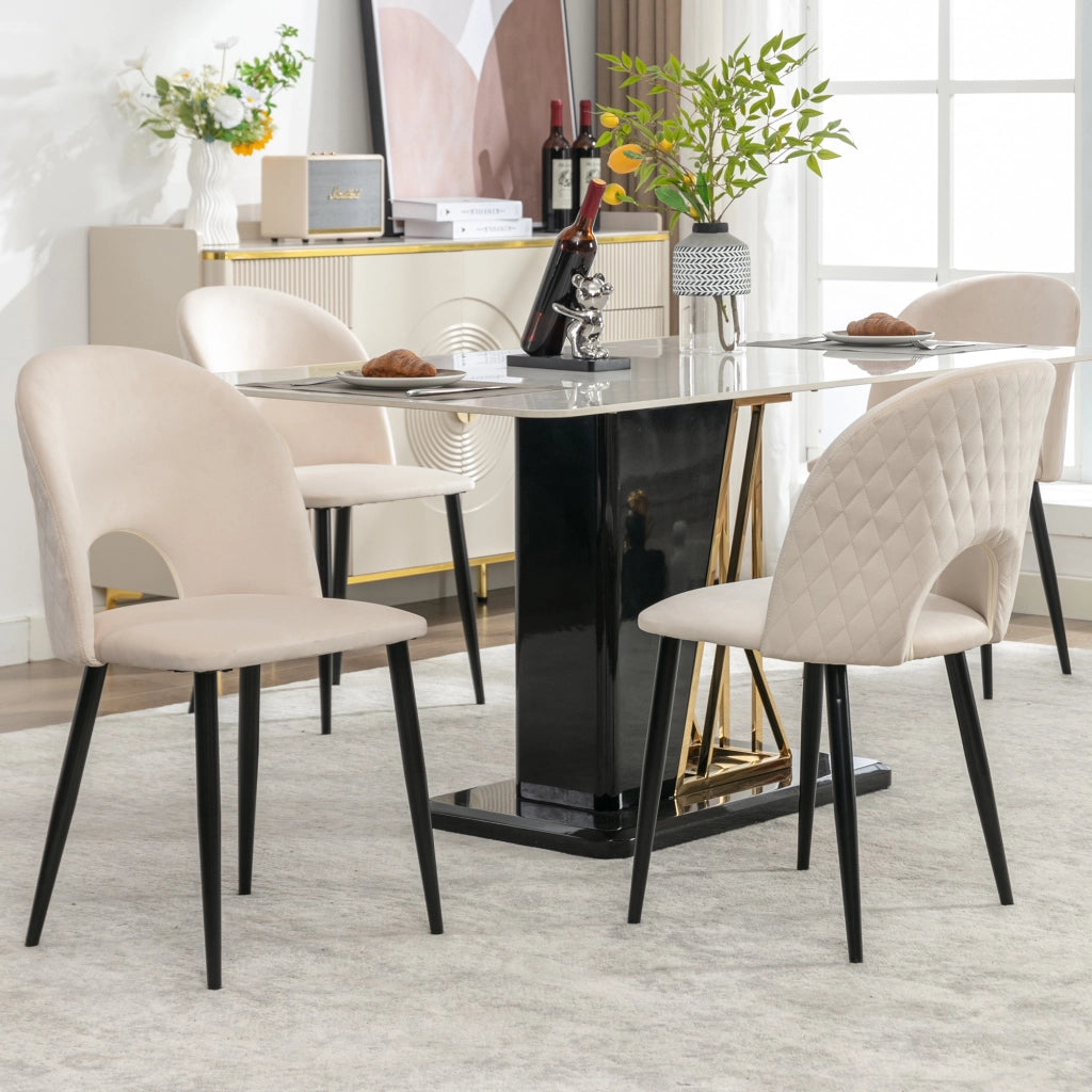 SEDIA Imbottita con schienale 47x44x84 cm Velluto Beige Set da 4 pezzi