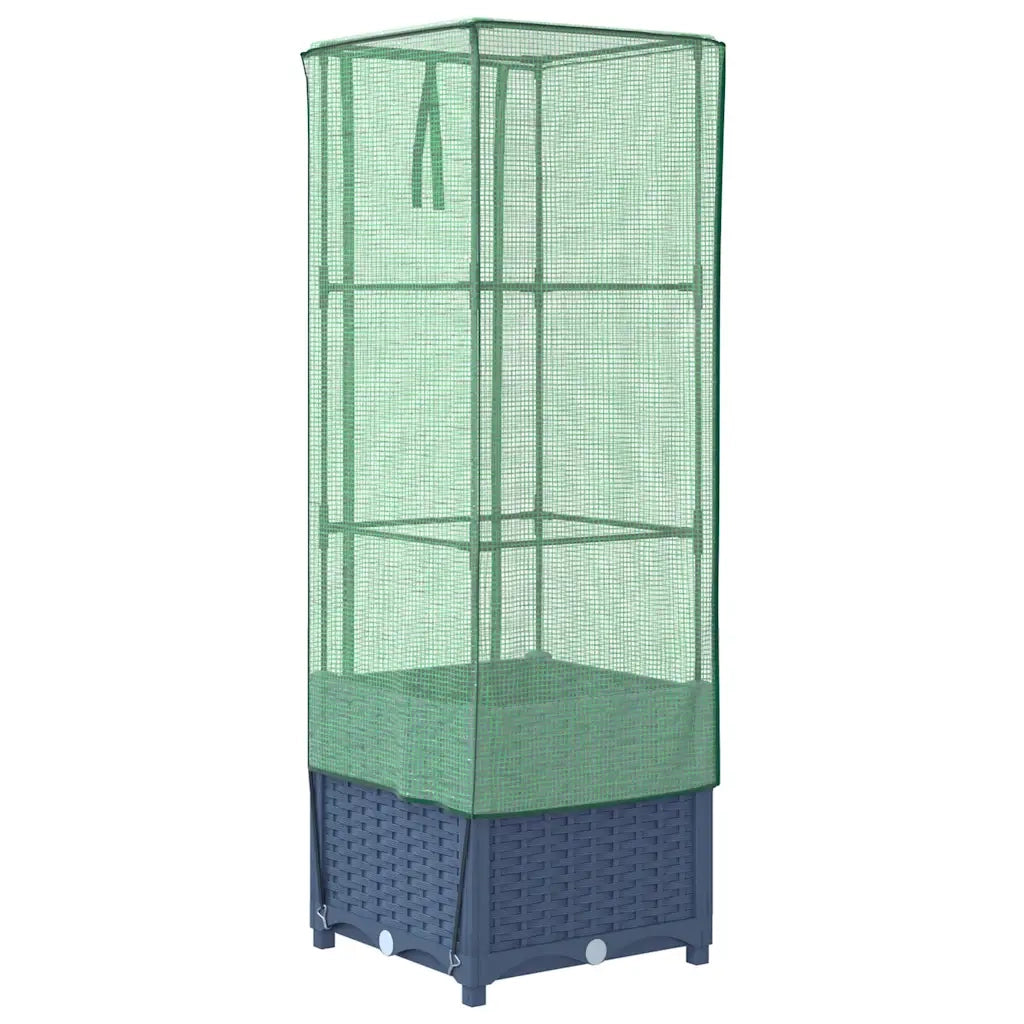 Fioriere | Cassetta per fiori | Letto Rialzato con Copertura Serra Effetto Rattan 40x40x139 cm