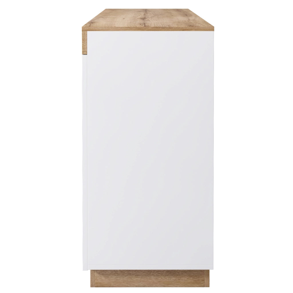 Cassettiera con 3 Cassetti e 2 Ante; Ampio Spazio Contenitivo; Stile Classico; in Pannello Truciolare; Bianco e Rovere