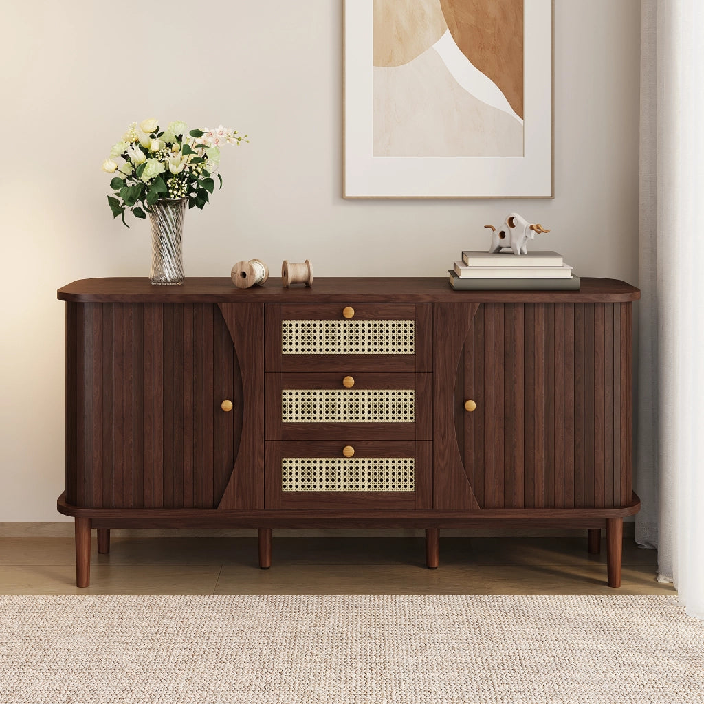 Credenza con Ante Scorrevoli e Ripiani Regolabili in Rattan ¨C MINIMAL ¨C Design Naturale