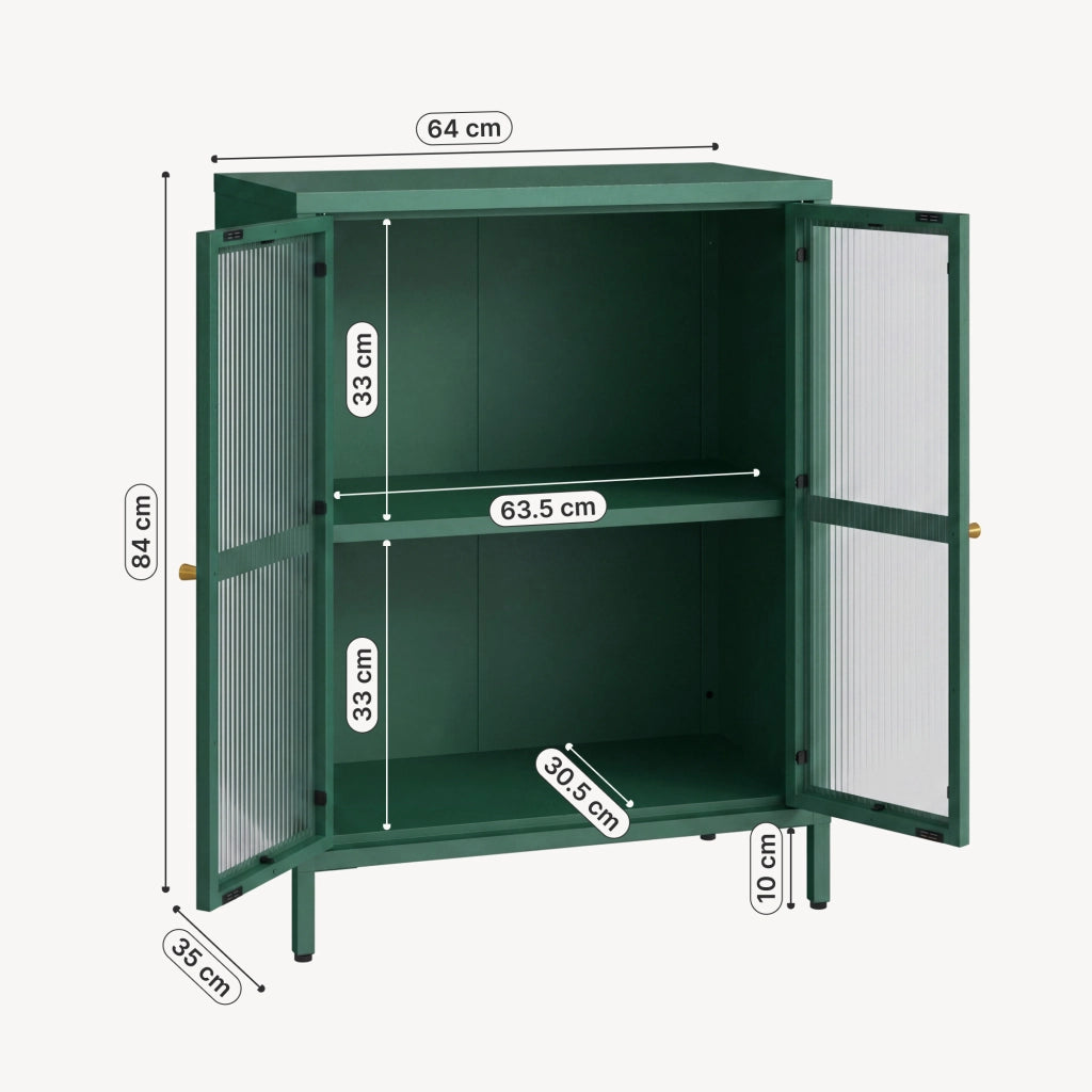 Credenza Säkylä Comò con Ante in Vetro Scanalato 84x64x35 cm Verde Abete [en.casa]