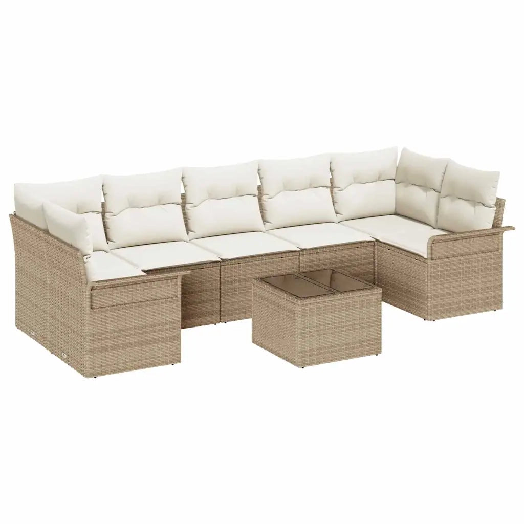 Set Divano da Giardino con cuscino 8 pcs Beige polyrattan