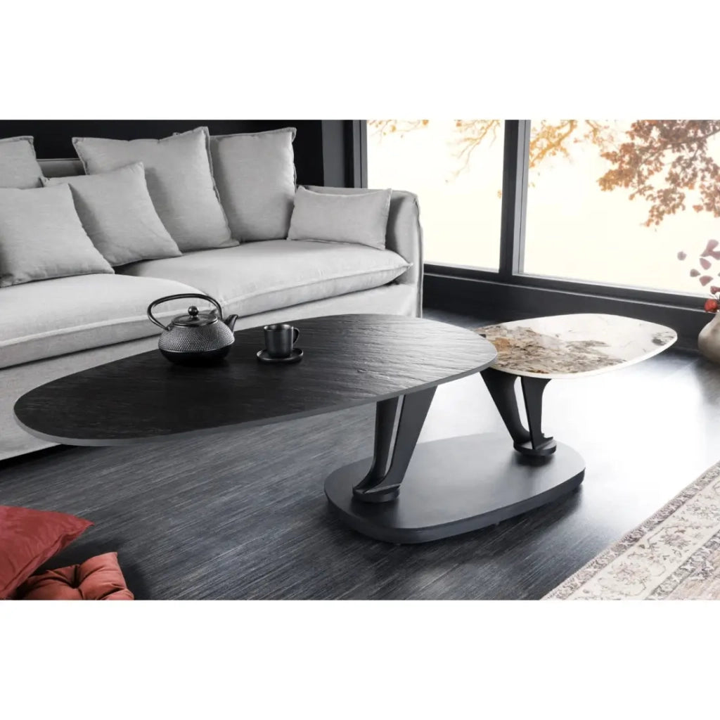 Tavolino ORBIS 160 cm in metallo nero con piani girevoli e rimovibili