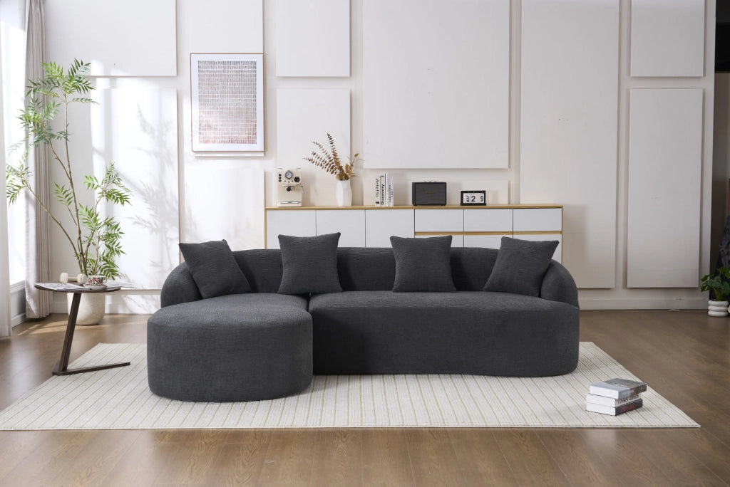 Divano curvo 3 posti in chenille; 243x150x67 cm; grigio scuro