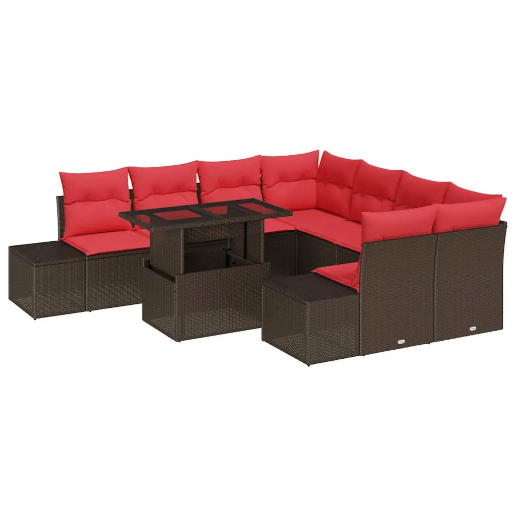 Set Divano da Giardino 9 pz Marrone polyrattan 3357897