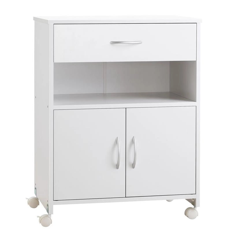 MOBILE PORTA STAMPANTE CON 4 RUOTE CASSETTO E ARMADIETTO 60 X 39 X 80CM BIANCO