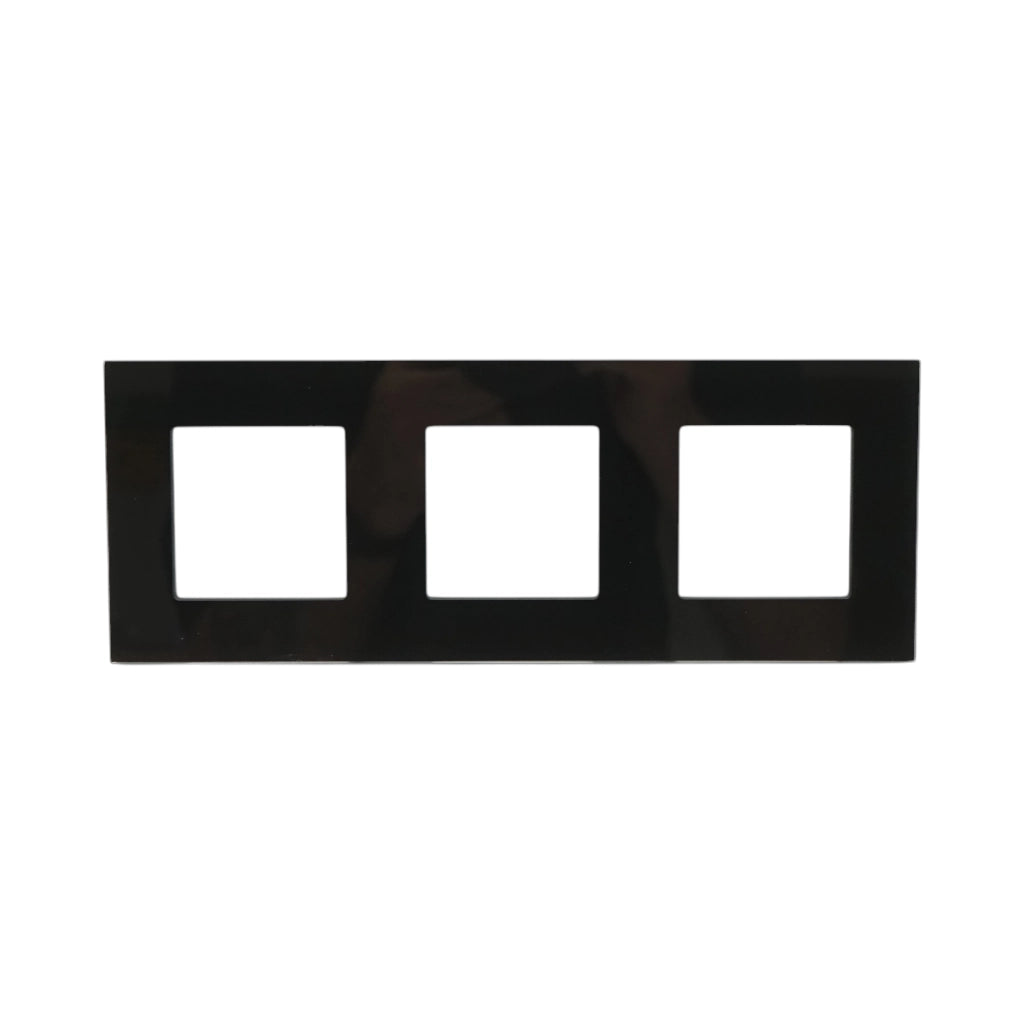 Cornice tripla in vetro nero per presa e interruttore 228x86x10 mm