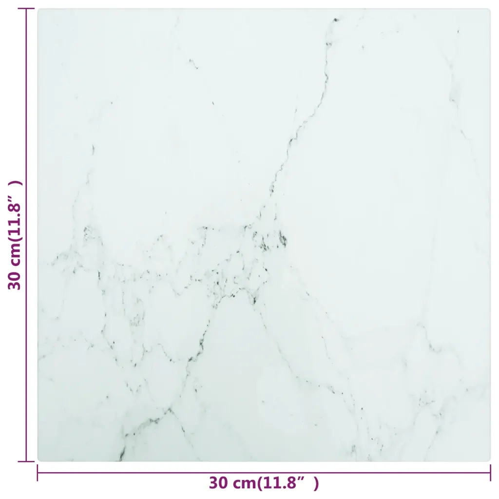 Piano Tavolo Bianco 30x30 cm 6mm Vetro Temperato Aspetto Marmo cod mxl 69238