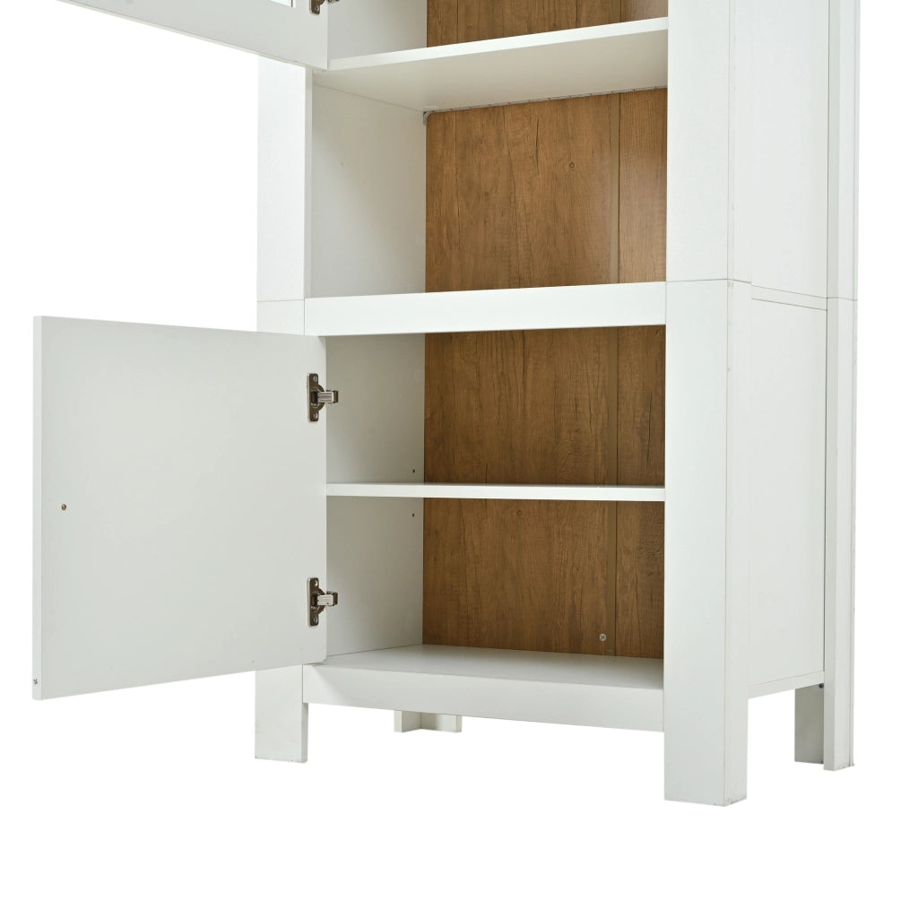 Vetrina alta con 2 ante, 6 ripiani e LED, per soggiorno, in pannello truciolare e vetro, bianco, 70 × 40 × 188 cm