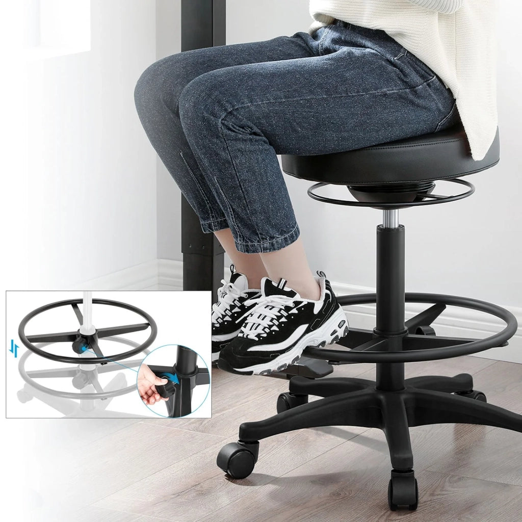 Sgabello da lavoro seduta alta sgabello ergonomico Dynastic sgabello da ufficio sit-stand girevole e regolabile 59,5-81 cm con poggiapiedi circolare regolabile nero 12_0007727