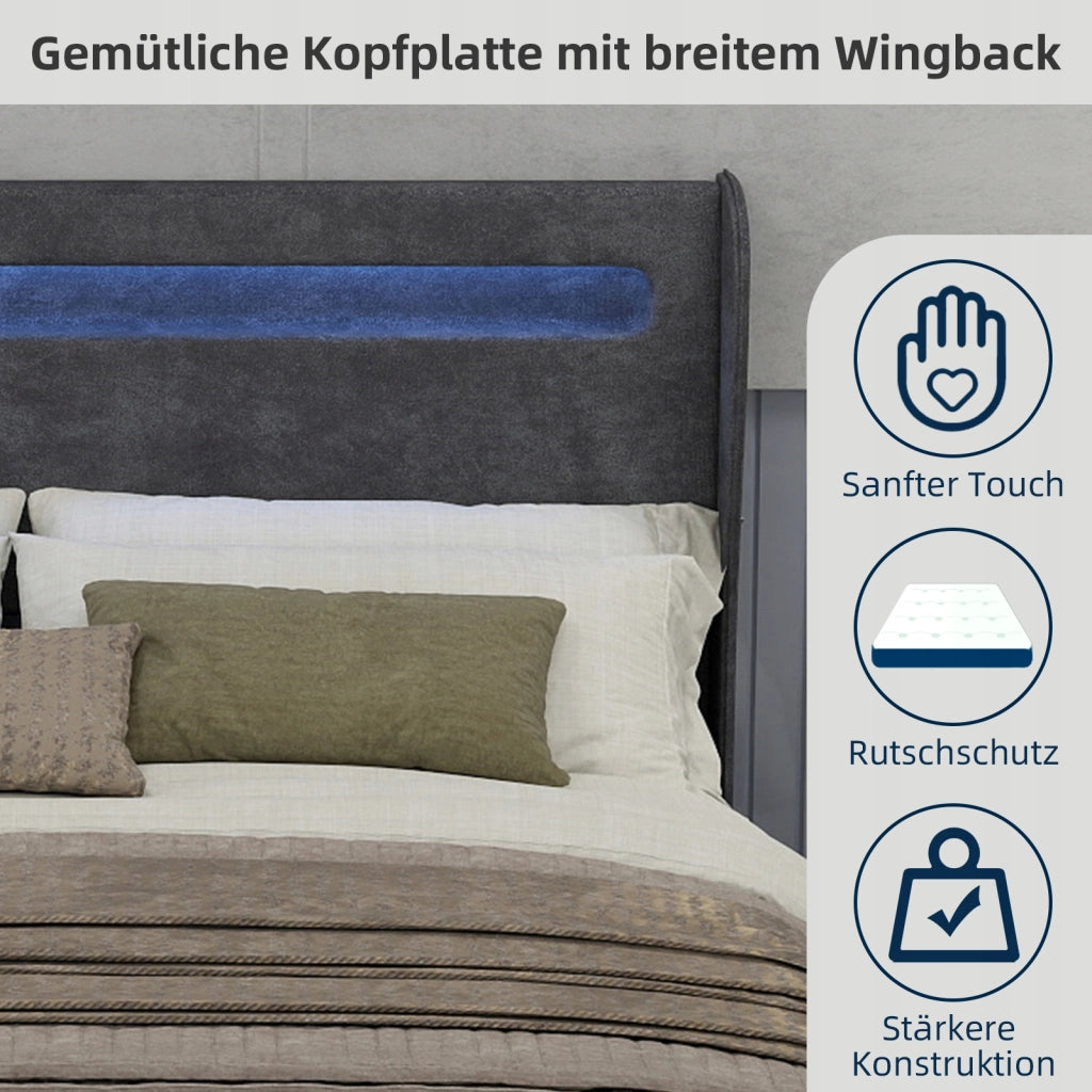 Letto imbottito 160x200 LED grigio - Xylo