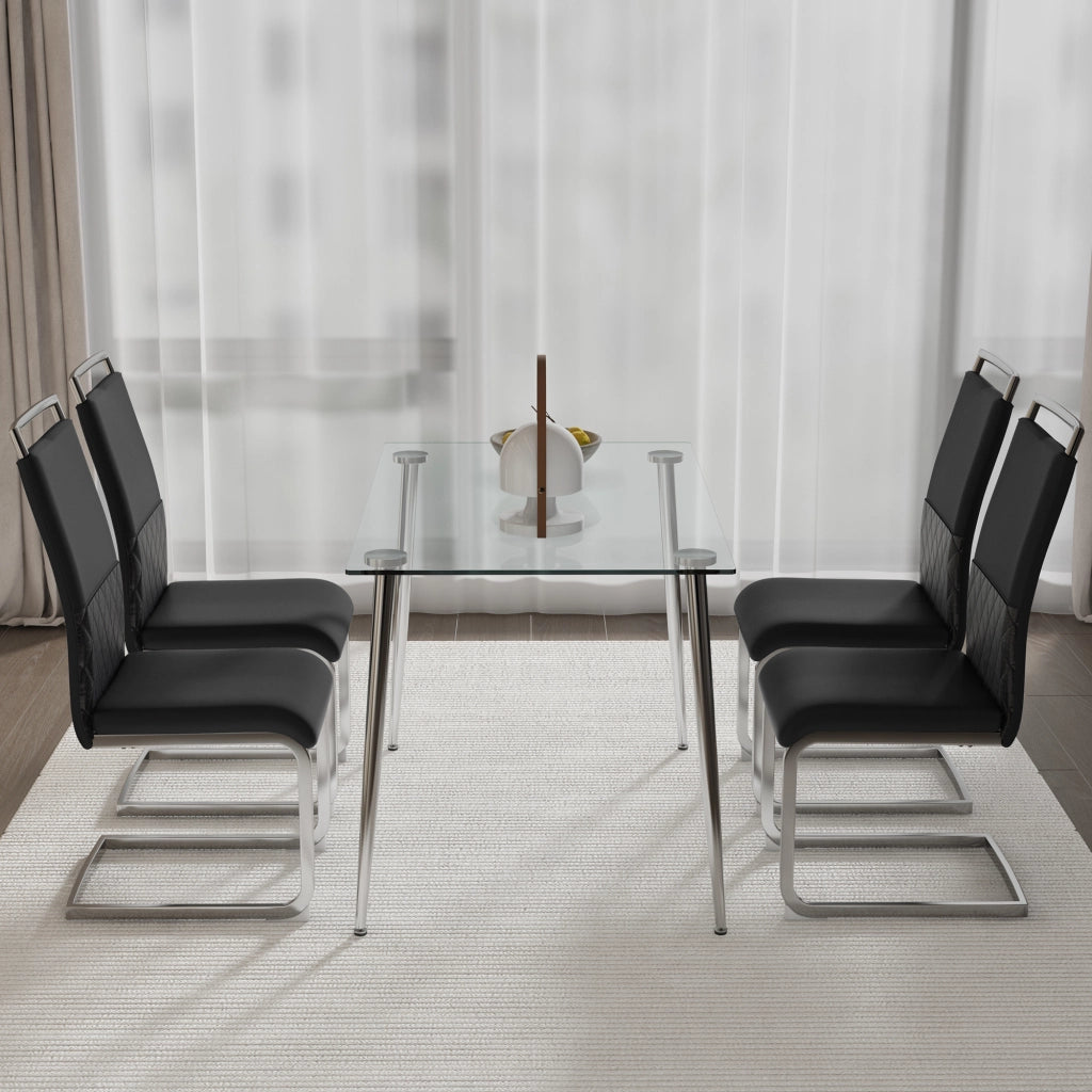 Sedia da pranzo con schienale ergonomico e piedini protettivi in similpelle e lino nero