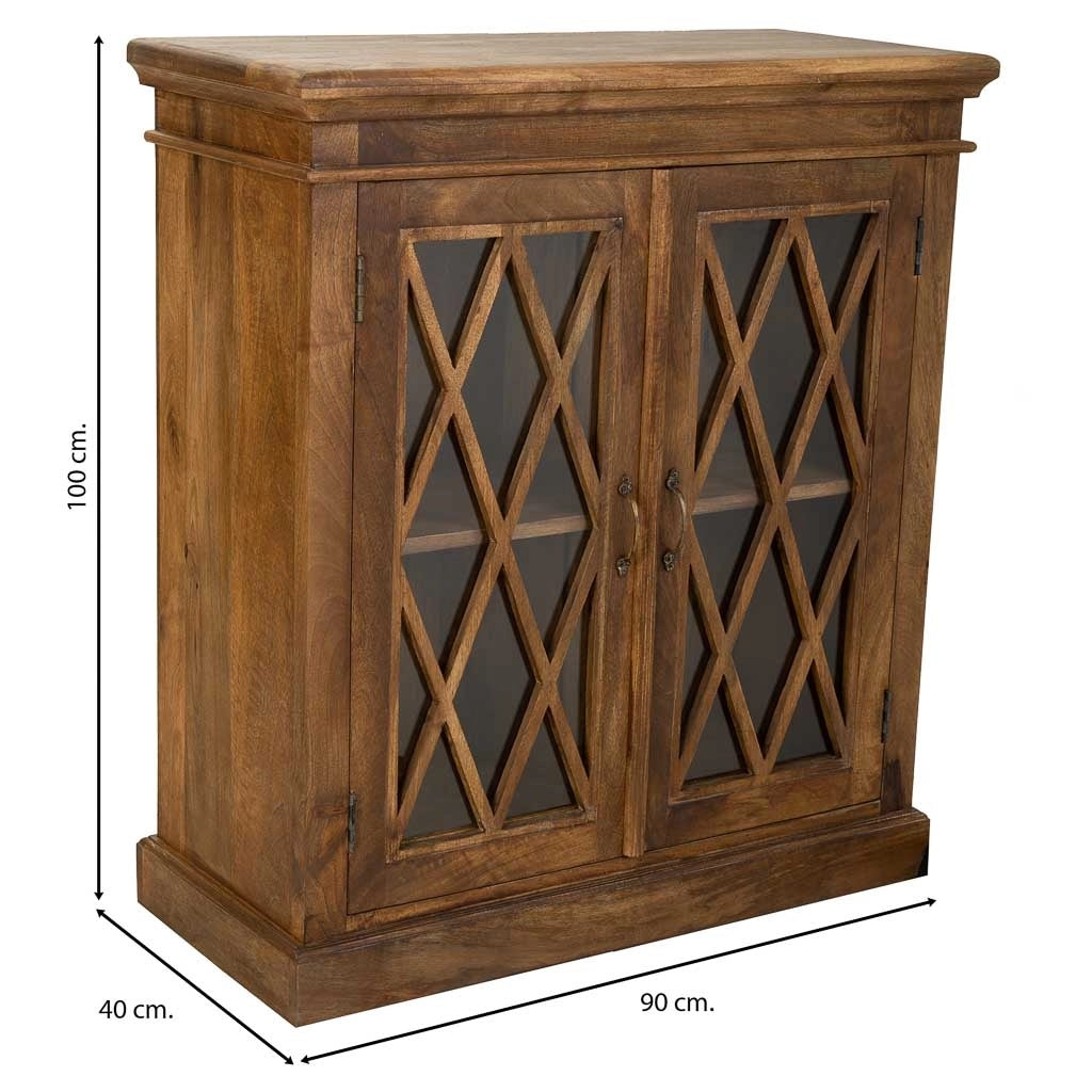 Mobile da ingresso in legno e vetro rifinito a mano con 2 ante marroni 90x40x100