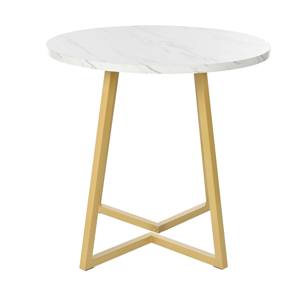 Tavolo da pranzo rotondo 80x75 cm con piano effetto marmo e gambe regolabili in MDF bianco