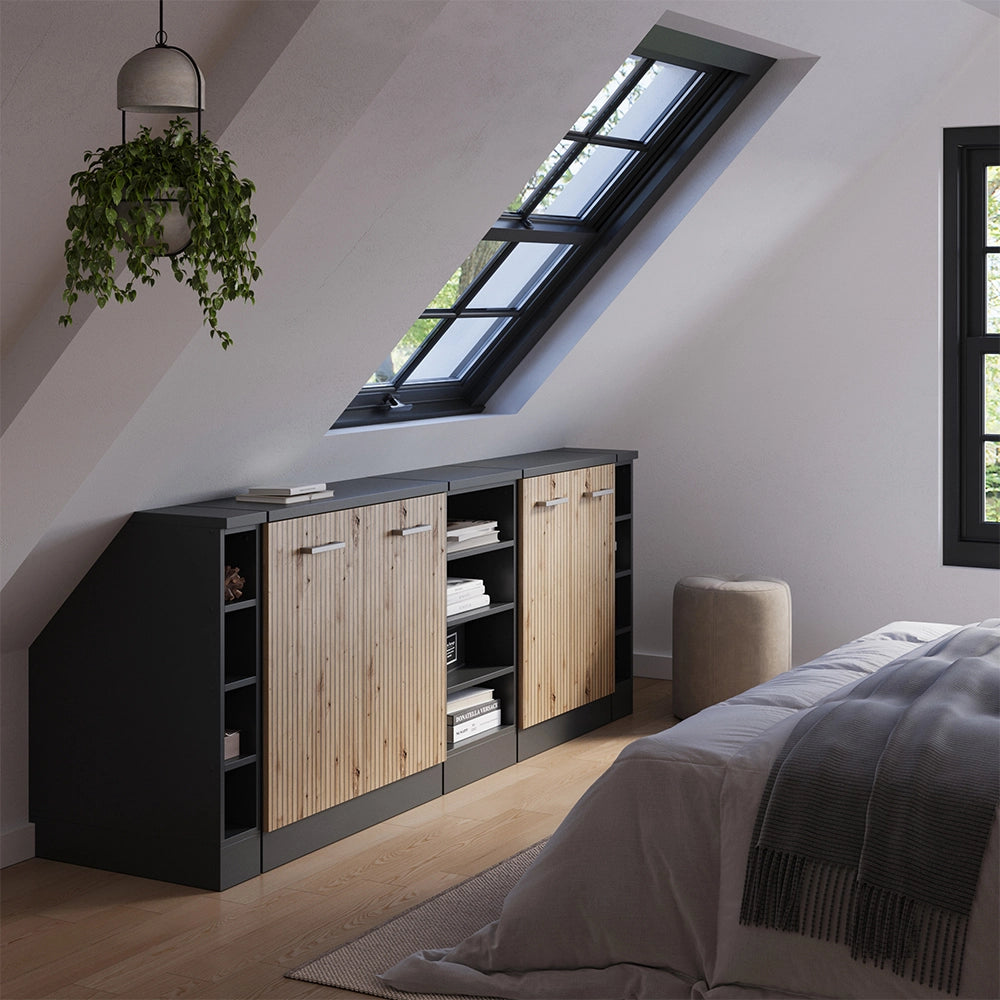 Set di mobili sottotetto Rion Rovere artigianale/Antracite 210 cm Set di 5 carcasse armadio profondità 60 cm Vicco