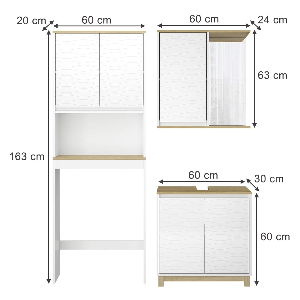 Vicco Set di mobili da bagno Bianco/quercia 3 parti