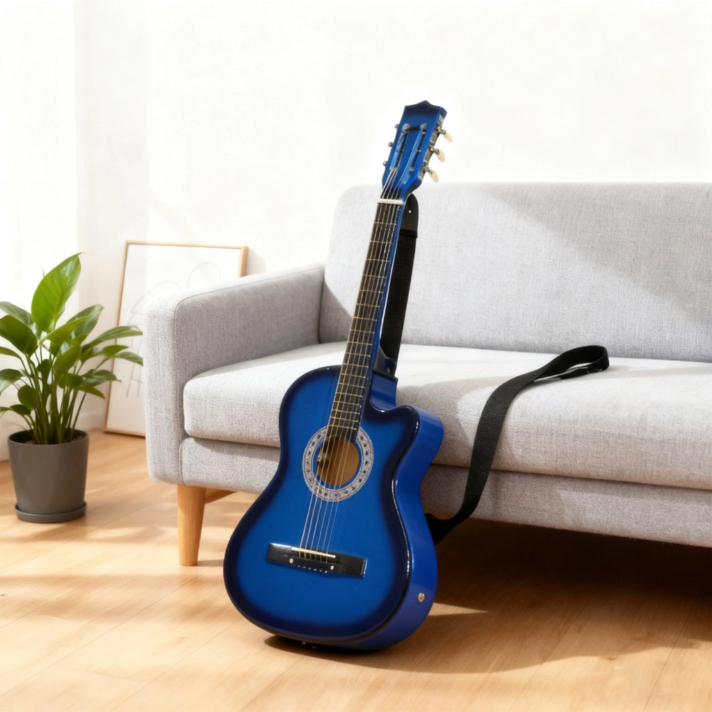 Kit chitarra elettrica con custodia, tracolla, corde, plettri e cavo ¨C zephmum ¨C 96.5x35.8x8.5cm, blu e nero