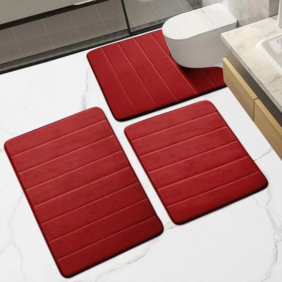 Set di mattonelle antiscivolo per bagno, 3 pezzi, schiuma leggera, mattonelle per bagno super soffici e assorbenti, lavabili, per bagno, doccia e wc (bordeaux, 43 x 60 cm + 50 x 60 cm + 50 x 80 cm)