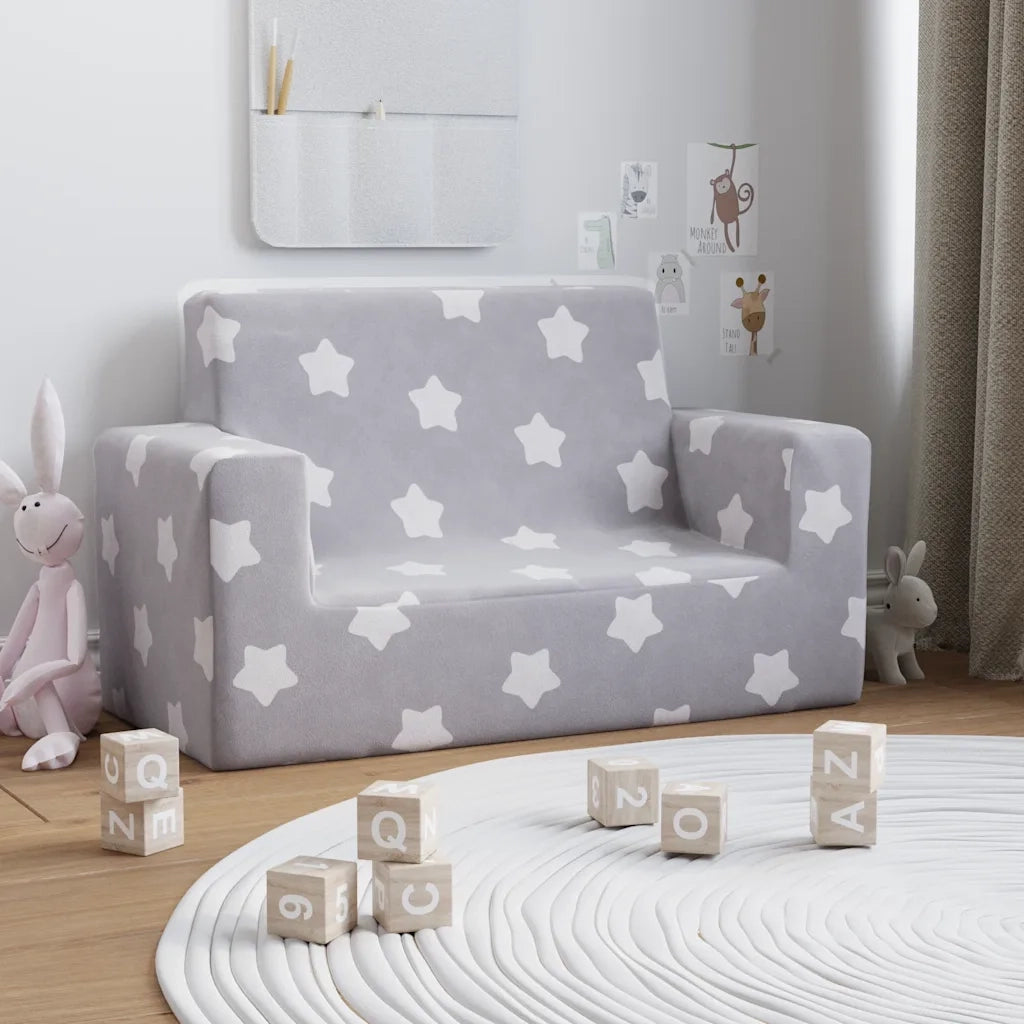 Divano per Bambini 2 Posti Grigio Chiaro Stelle Morbido Peluche 4104796