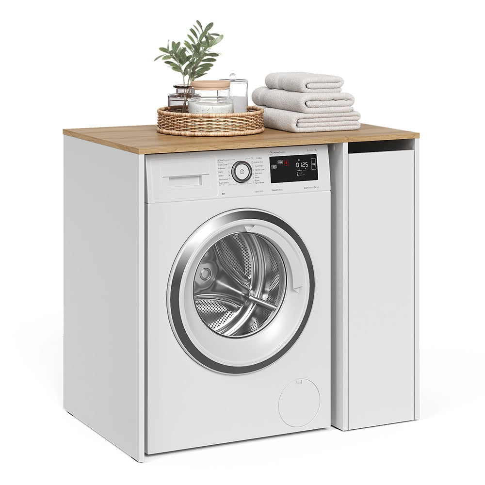 Mobile lavatrice Viktor Bianco/Rovere artigianale 93.6 x 88.2 cm con 3 scomparti Vicco