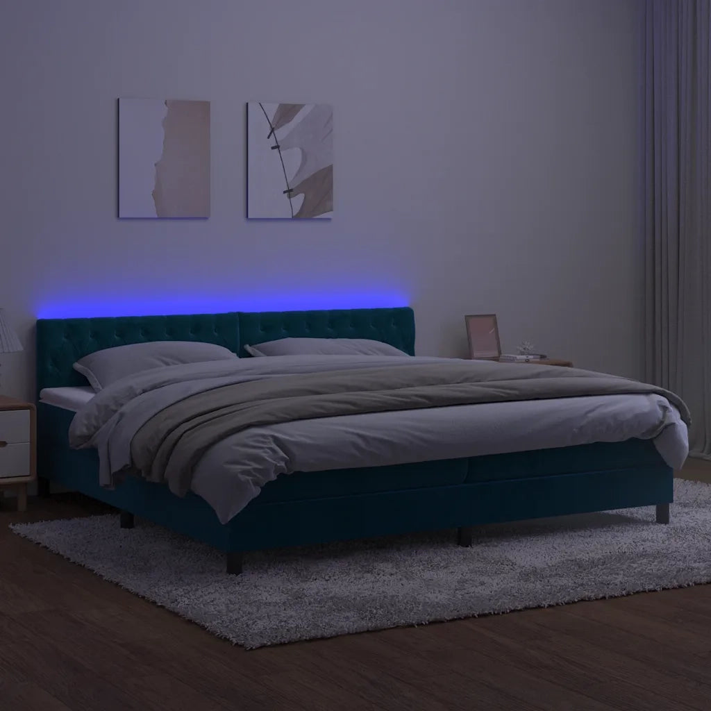 Letto a Molle con Materasso e LED Blu Scuro 200x200 cm